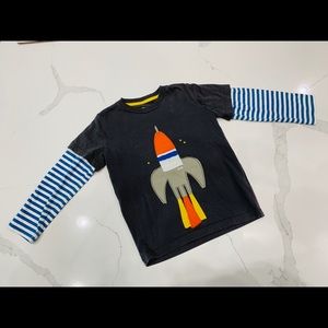 Mini Boden rocket ship appliqué layered shirt
